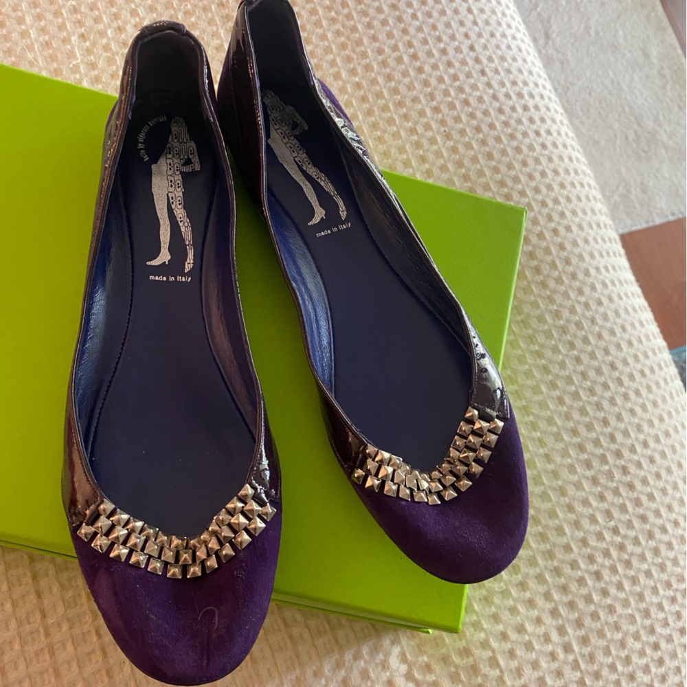 Sigerson Morrison Purple Suede Flats with Rhinestone Embellishments